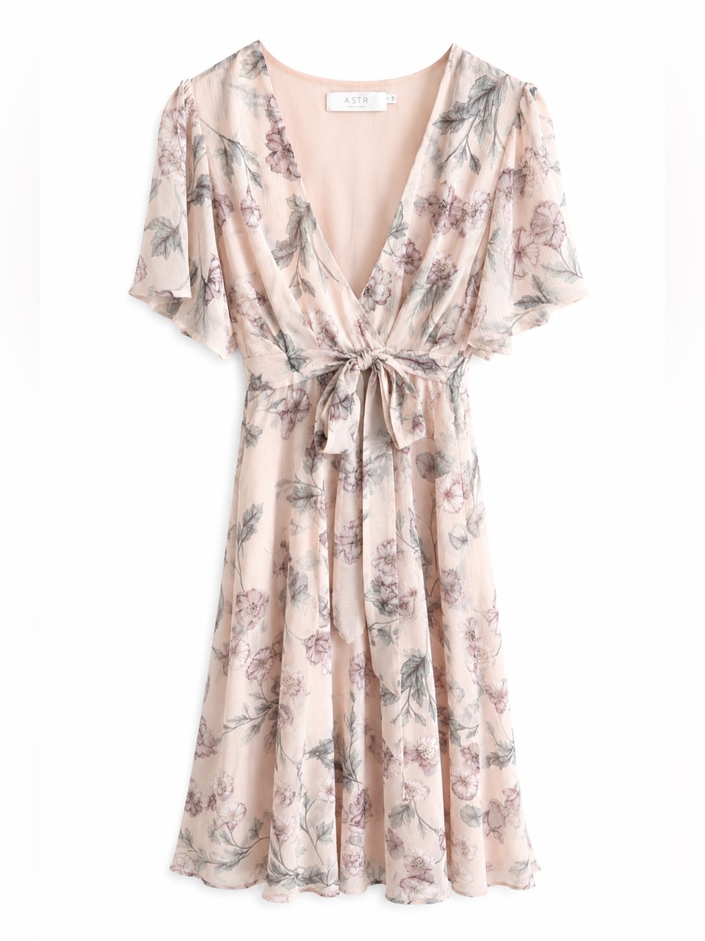 ASTR the Label Floral Blush pink Print Tie-Front Midi Dress Size M wedding guest